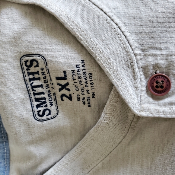 Smith's Workwear Henley Shirt Mens 2XL Cream Short Sleeve Pocket Workwear Tee - Picture 3 of 8